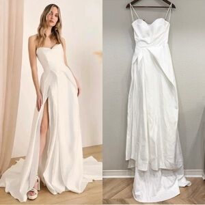 Sz 4 NWOT Lulus Lifetime of Love White Satin Strapless A-Line Gown‎